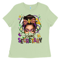 Matcha mardi gras school secretary caucasian messy bun Ladies Tee - texasbilliewilder