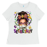 White mardi gras school secretary caucasian messy bun Ladies Tee - texasbilliewilder