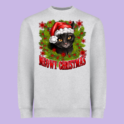 Meowy Christmas Heavyweight Sweatshirt Designed By Cowhidedigitalart