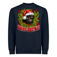 Navy meowy christmas Heavyweight Sweatshirt - CowhideDigitalArt