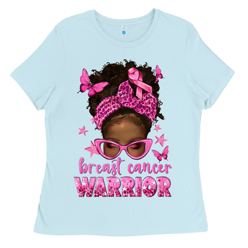 Afro Messy Bun Breast Cancer Warrior Ladies Tee by texasbilliewilder | Teevron