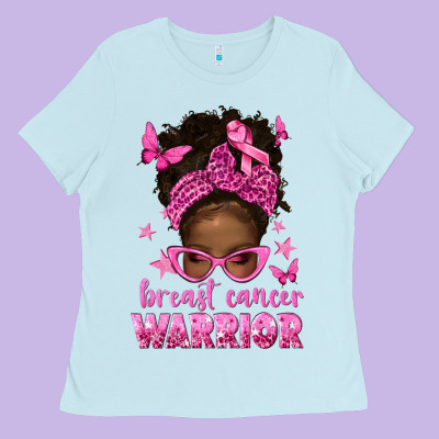 Afro Messy Bun Breast Cancer Warrior Ladies Tee Designed By Texasbilliewilder