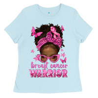 Baby Blue afro messy bun breast cancer warrior Ladies Tee - texasbilliewilder