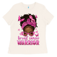 Bone afro messy bun breast cancer warrior Ladies Tee - texasbilliewilder