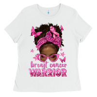 White afro messy bun breast cancer warrior Ladies Tee - texasbilliewilder