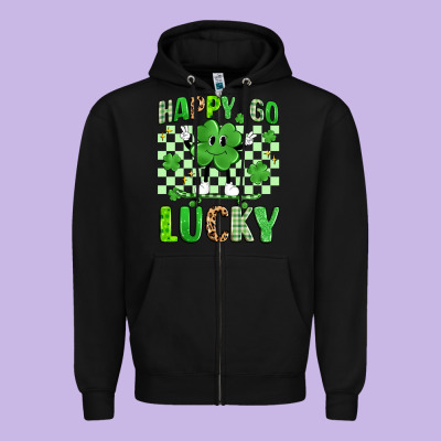 Happy Go Lucky Zipper Hoodie Designed By Artiststas
