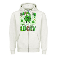 Oatmeal Heather happy go lucky Zipper Hoodie - Artiststas