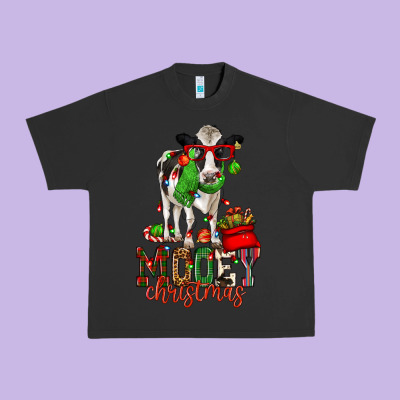 Mooey Christmas Holstein Cow Urban Heavy Tee Designed By Cowgirlartshop