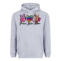 Heather Grey peace love hair Heavyweight Hoodie - BarkalooDesign