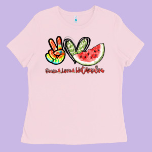 Peace Love Watermelon Ladies Tee Designed By Nancycooperartshop