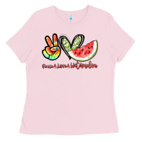 Bubblegum Pink Peace love watermelon Ladies Tee - NancyCooperArtShop