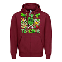 Burgundy one lucky teacher Zipper Hoodie - Artiststas