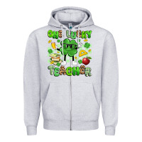 Heather Grey one lucky teacher Zipper Hoodie - Artiststas