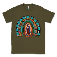 Army Green Lady Of Guadalupe Rainbow Classic Tee - RanaPortraitStore