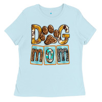 Baby Blue Dog Mom with Paw Ladies Tee - texasbilliewilder