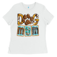 White Dog Mom with Paw Ladies Tee - texasbilliewilder