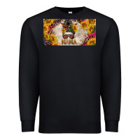 Black mess bun mama with sunflowers and colorful leopard license plate Premium Sweatshirt - BarkalooDesign