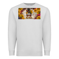 Dove Grey mess bun mama with sunflowers and colorful leopard license plate Premium Sweatshirt - BarkalooDesign