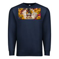 Navy mess bun mama with sunflowers and colorful leopard license plate Premium Sweatshirt - BarkalooDesign