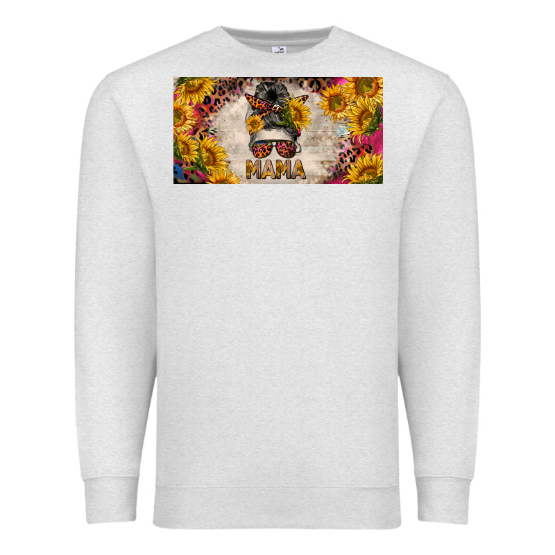 Mess Bun Mama With Sunflowers And Colorful Leopard License Plate Premium Sweatshirt by BarkalooDesign | Teevron