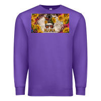 Purple mess bun mama with sunflowers and colorful leopard license plate Premium Sweatshirt - BarkalooDesign