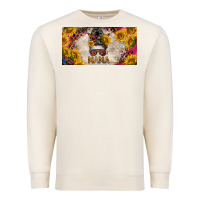 Sandshell mess bun mama with sunflowers and colorful leopard license plate Premium Sweatshirt - BarkalooDesign