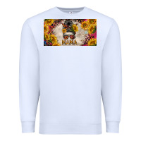 White mess bun mama with sunflowers and colorful leopard license plate Premium Sweatshirt - BarkalooDesign