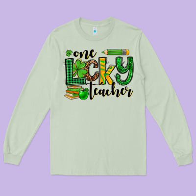 St. Patrick's One Lucky Teacher Long Sleeve Tee Designed By Oliviacreatesart