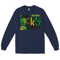 Navy St. Patrick's One lucky Teacher Long Sleeve Tee - OliviaCreatesArt