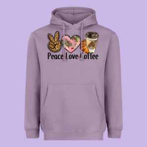 Peace Love Coffee Heavyweight Hoodie Designed By Barkaloodesign