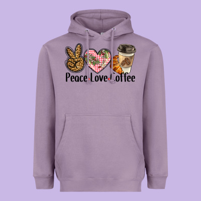 Peace Love Coffee Heavyweight Hoodie Designed By Barkaloodesign