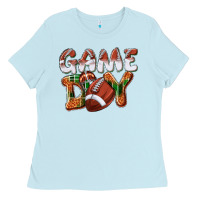 Baby Blue Game day leopard Football Ladies Tee - NancyCooperArtShop