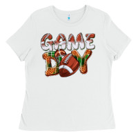 White Game day leopard Football Ladies Tee - NancyCooperArtShop
