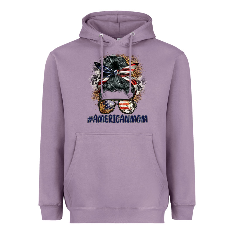 Americanmom Messy Bun Heavyweight Hoodie by BarkalooDesign | Teevron