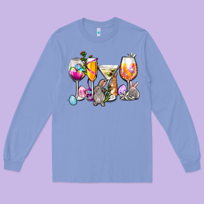 Easter Wine Glasses Long Sleeve Tee Designed By Oliviacreatesart