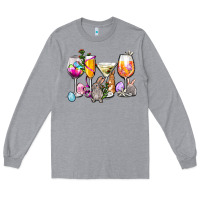 Heather Grey Easter wine glasses Long Sleeve Tee - OliviaCreatesArt