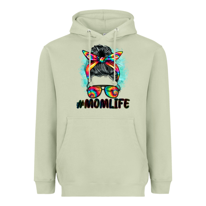 Tie Dye Momlife Messy Bun Heavyweight Hoodie by BarkalooDesign | Teevron