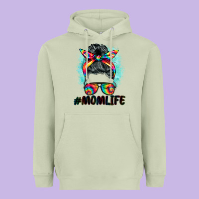 Tie Dye Momlife Messy Bun Heavyweight Hoodie Designed By Barkaloodesign