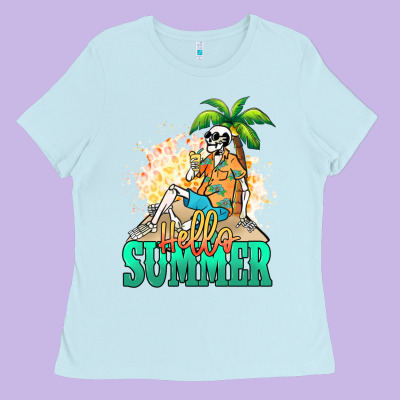 Hello Summer Skeleton Ladies Tee Designed By Nancycooperartshop