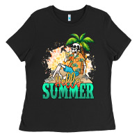 Black Hello summer skeleton Ladies Tee - NancyCooperArtShop