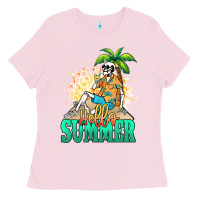 Bubblegum Pink Hello summer skeleton Ladies Tee - NancyCooperArtShop