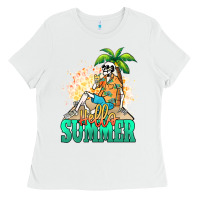 White Hello summer skeleton Ladies Tee - NancyCooperArtShop