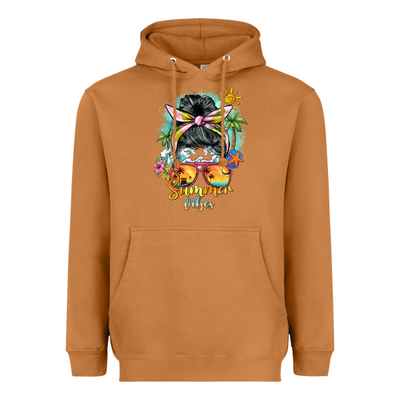 Summer Vibes Messy Bun Heavyweight Hoodie by BarkalooDesign | Teevron