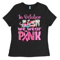 Black in october we wear pink breast cancer awareness Ladies Tee - texasbilliewilder