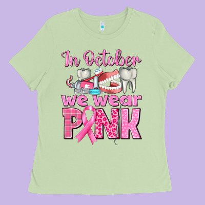 In October We Wear Pink Breast Cancer Awareness Ladies Tee Designed By Texasbilliewilder