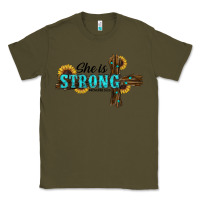 Army Green She Is Strong Western Cross Classic Tee - RanaPortraitStore