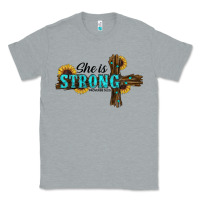Heather Grey She Is Strong Western Cross Classic Tee - RanaPortraitStore