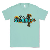 Seafoam She Is Strong Western Cross Classic Tee - RanaPortraitStore
