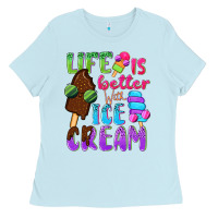 Baby Blue Life is better with ice cream Ladies Tee - NancyCooperArtShop