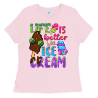 Bubblegum Pink Life is better with ice cream Ladies Tee - NancyCooperArtShop